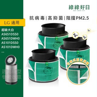 適用 LG 超級大白 360°空氣清淨機 寵物增強版 抗菌HEPA 活性碳 可水洗前置濾網 複合式濾網 三入組 綠綠好日
