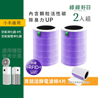 含RFID|適用 小米 4 4 Lite 4 Pro 空氣循環淨化器 抗菌HEPA活性碳複合式濾網 二年份 綠綠好日