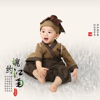 兒童角色扮演服裝 兒童漢服寶寶古裝 萬聖節cos男小和尚衣服 小書童鋤禾三字經表演出服裝