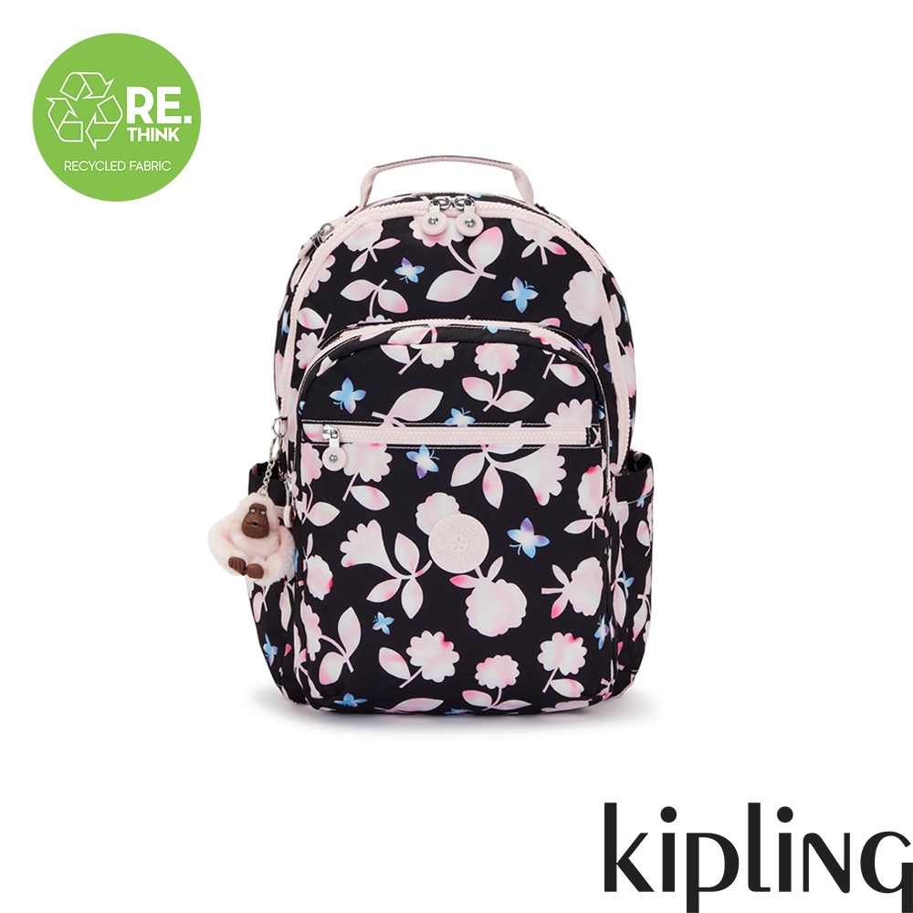 Kipling 黑底花卉印花機能手提後背包-SEOUL