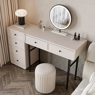 現代簡約可伸縮化妝桌大容量梳妝台收納一體傢用臥室侘寂風化妝台