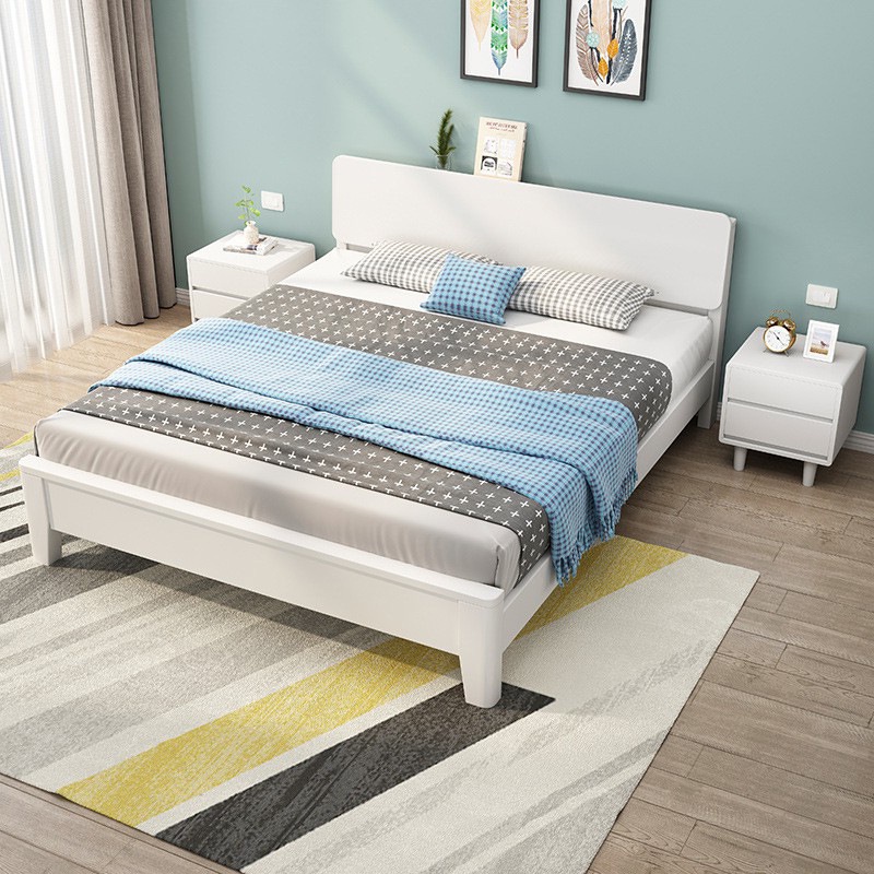 床 床架 北歐實木床簡約1.2米單人原木拚接床實木雙人床1.51.8m出租房床架