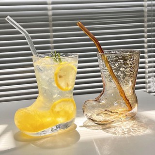 玻璃杯 咖啡杯 馬剋杯 水杯 茶杯 保溫杯ins風網紅創意靴子玻璃杯透明個性果汁飲料啤酒杯潮流咖啡冷飲杯