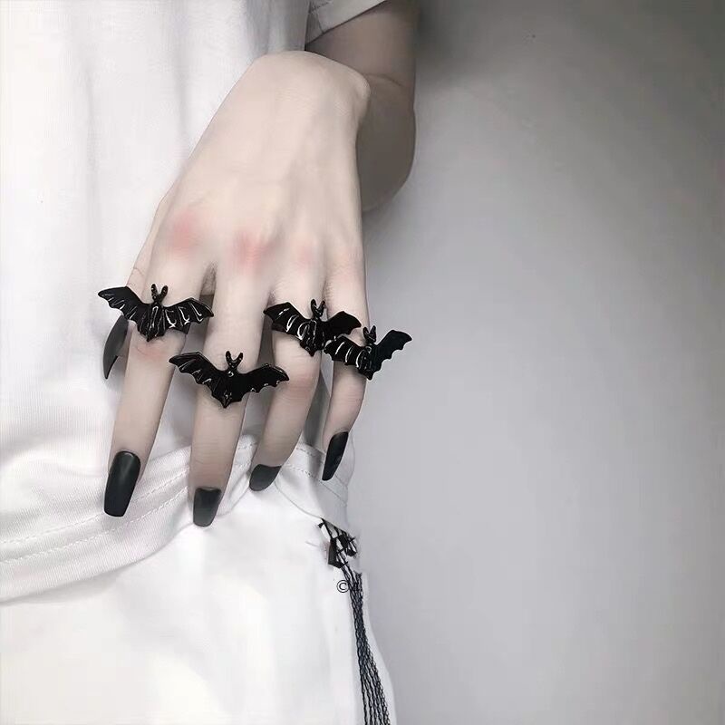 Anna's 萬聖節飾品 暗黑哥特蝙蝠戒指男女 個性朋克風開口關節食指戒指環