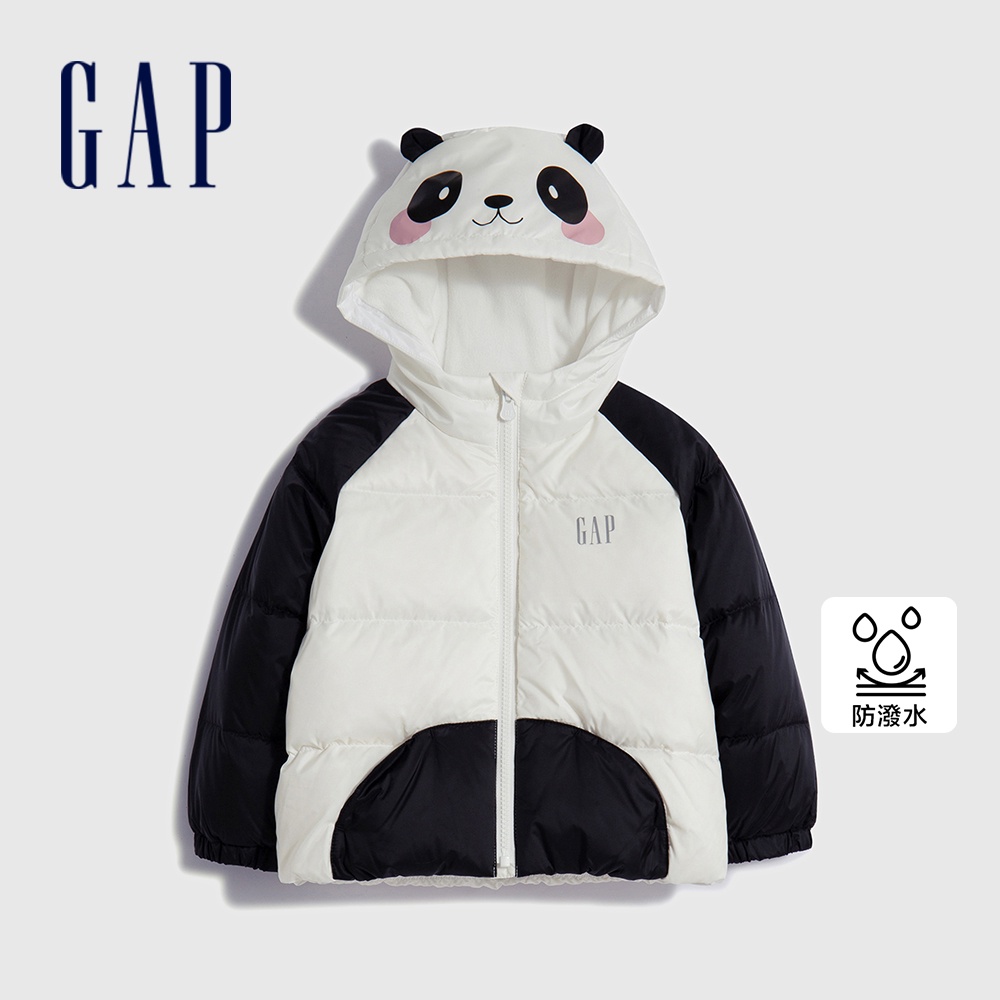 Gap 男幼童裝 Logo防潑水造型連帽羽絨外套-黑白熊貓(720644)