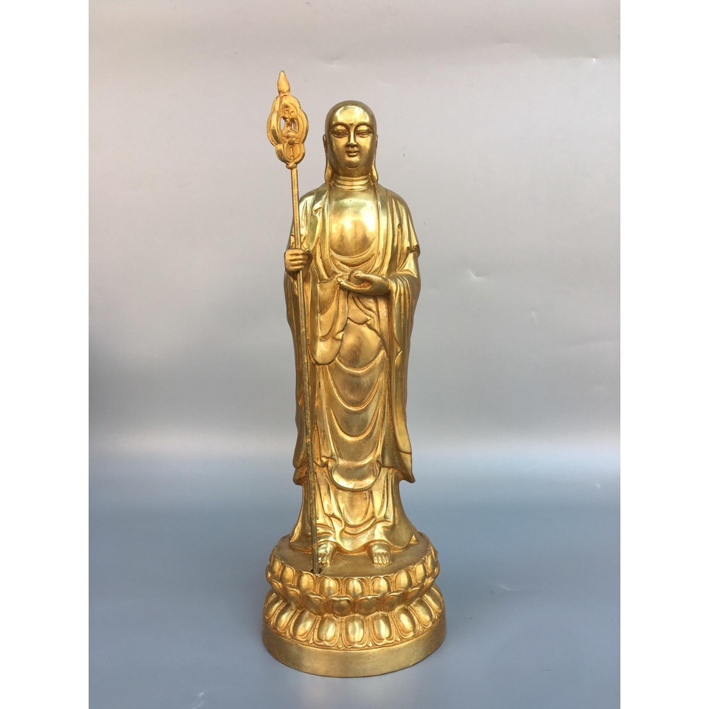 純銅佛像 菩薩像 供奉神像 銅鎏金地藏王菩薩佛像，寬9cm高27cm，重1.3公斤，20080R-1333