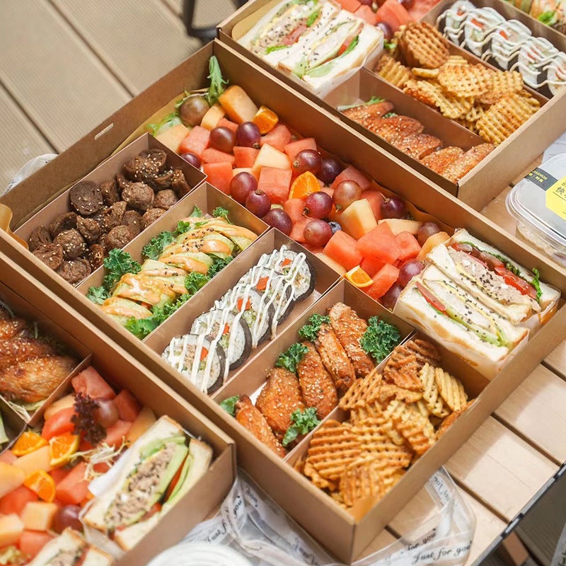 牛皮紙餐盒 野餐盒 環保餐盒 牛皮紙 打包盒 牛皮紙輕食戶外露營野餐盒下午茶三明治便當打包外賣甜品蛋糕盒子