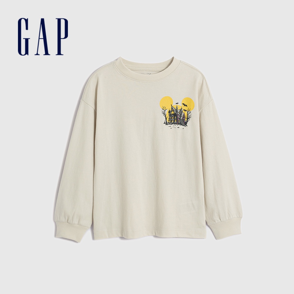Gap 男幼童裝 Gap x Disney迪士尼聯名 純棉印花圓領長袖T恤-米黃色(774140)