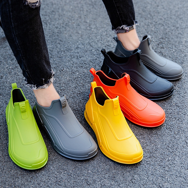 日本 運動款 雨鞋 男 短筒 防水鞋 防滑 低幫 雨靴 廚房 膠鞋 釣魚鞋 時尚