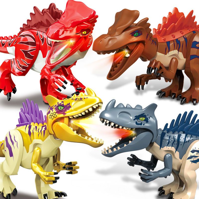 恐龍 人仔 侏羅紀恐龍高角牛龍劍龍劍龍聲光版拼裝積木人仔玩具兼容樂高