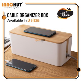 Cable Storage Box Wire Plug Hider Organizer Wooden Top Cable