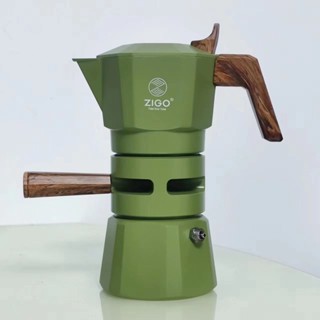 7🌹( :3 )(#‵′)ZIGO新款恆溫元件摩卡壺雙閥2杯份萃取意式濃縮控溫咖啡壺露營