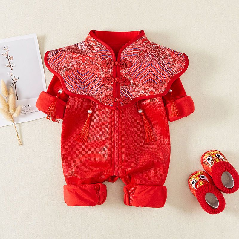 【YOYO】嬰兒滿月衣服春秋百天周歲禮服男女寶寶紅色雙層拜服中國風唐裝