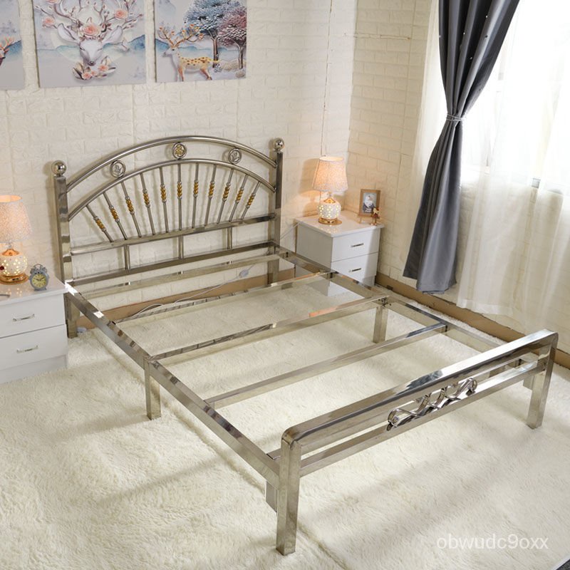🔥 免郵💯熱銷🔥304不銹鋼床1.5米單雙人床1.8米現代簡約床架 1.2米出租房鐵藝床實用