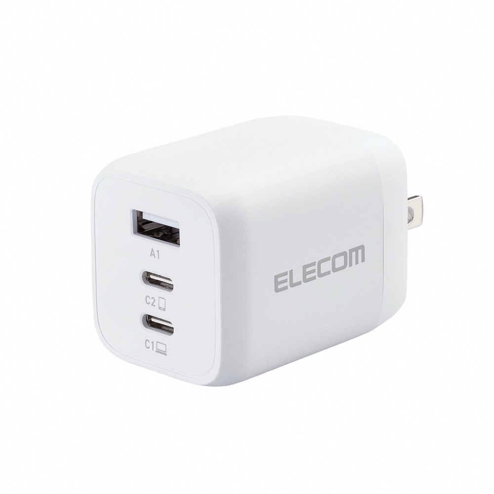 ELECOM 65W GaN氮化鎵三孔快速充電器-白 墊腳石購物網