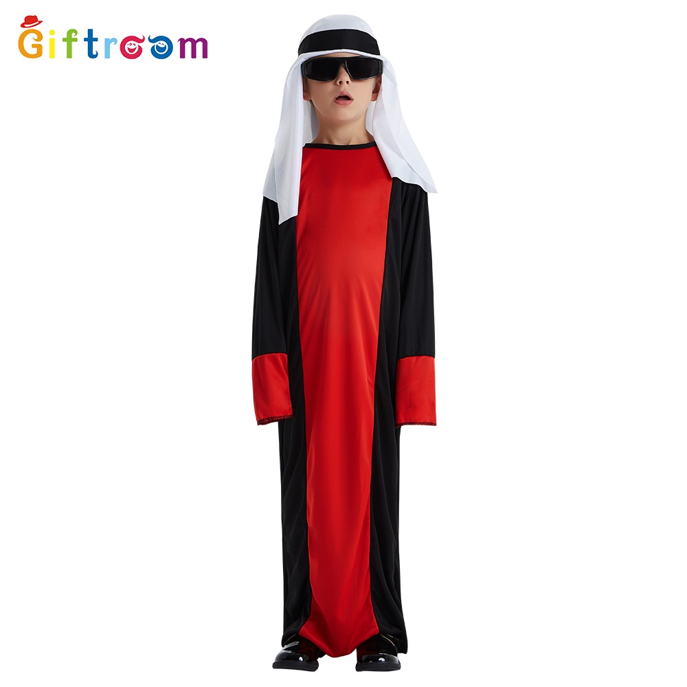 【萬聖節COS服飾】萬聖節中東男童紅黑阿拉伯酋長cosplay服裝派對服飾話劇舞臺錶演 59VW