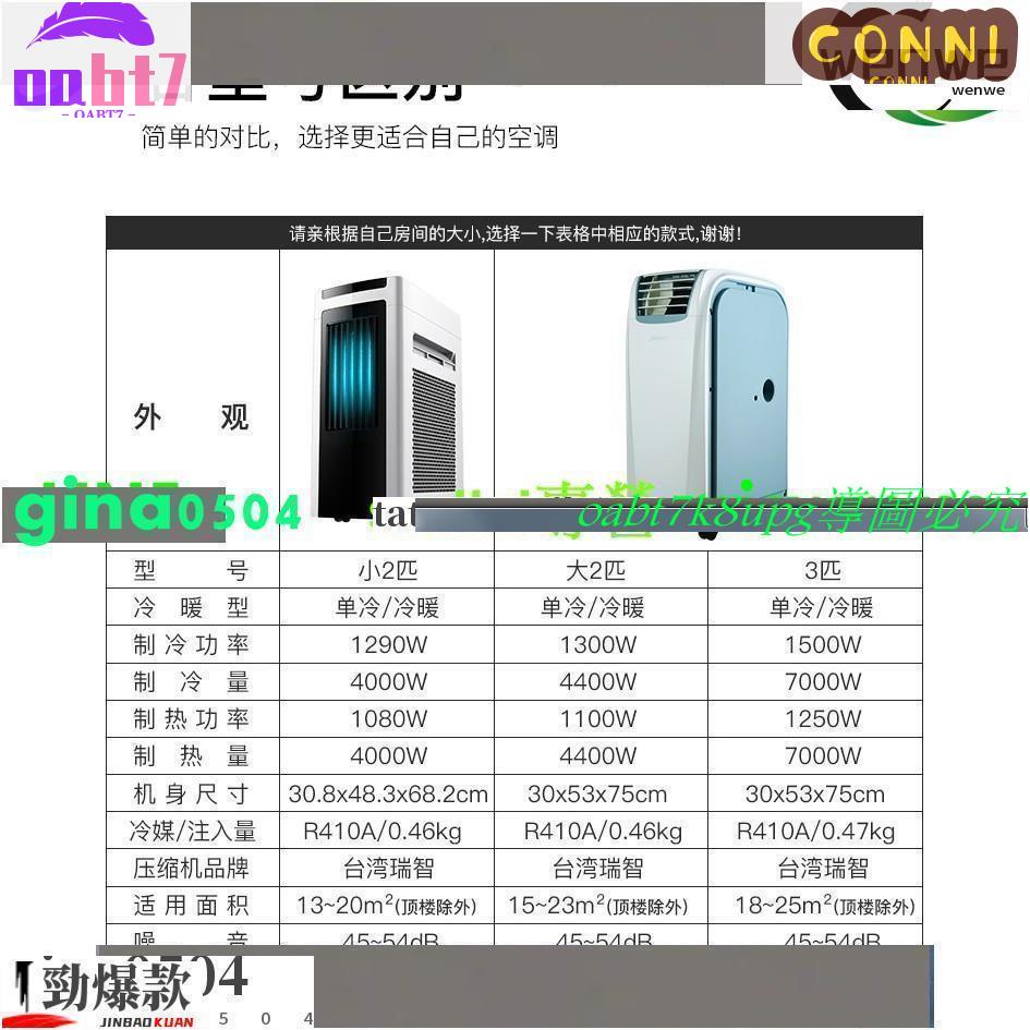 爆酷店*機可移動空調冷暖型2匹3匹雙管單冷家用廚房辦公免排水便攜式一體機移動空調冷氣