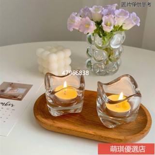 🌹臺灣出貨+🐱‍🏍ins波浪曲邊玻璃燭臺 不規則蠟燭臺 水晶玻璃臺 香薰蠟燭臺 首飾飾品收納 拍照道具 擺件