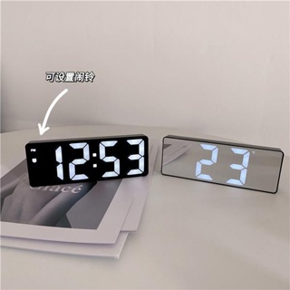 💟台灣出貨+熱賣💟簡約黑白鏡面 LED 聲控鬧鐘 宿舍床頭時鐘 桌面數字鐘 溫度日曆電子鐘