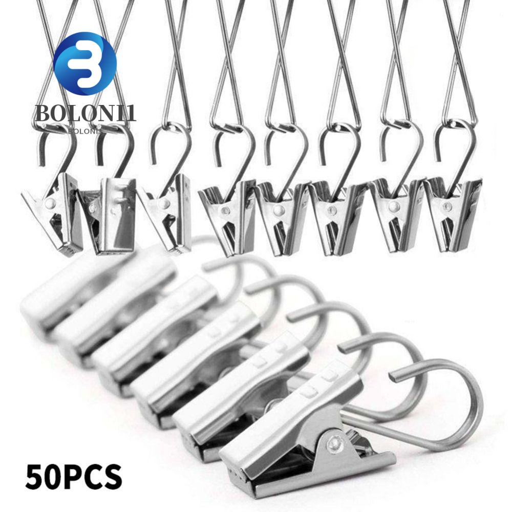 50 Pcs Stainless Steel Curtain Clips, Sturdy Silver Iron Dra