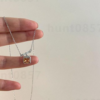 高階感香檳色 幾何鋯石吊墜項鍊時尚復古設計感氣質鎖骨鏈網紅頸鍊 個性造型脖頸鍊 鏈子 高階感鎖骨鏈 韓版潮流時尚女生飾品