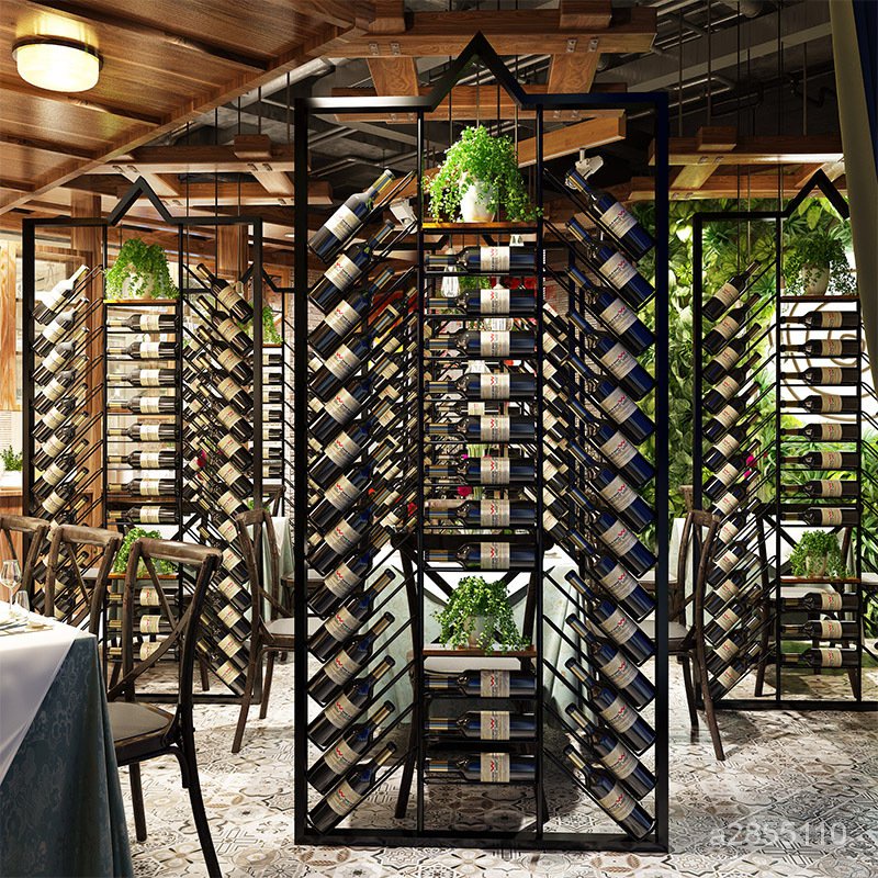 【可客製】紅酒架餐廳簡約工業風靠墻葡萄酒展示架隔斷酒吧鐵藝創意酒櫃屏風
