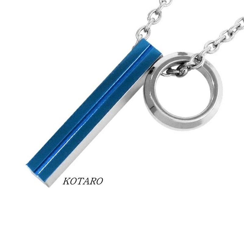 日本fe-fe×Phiten 銀谷聯名  藍色吊墜棒環鈦項鍊 45 cm