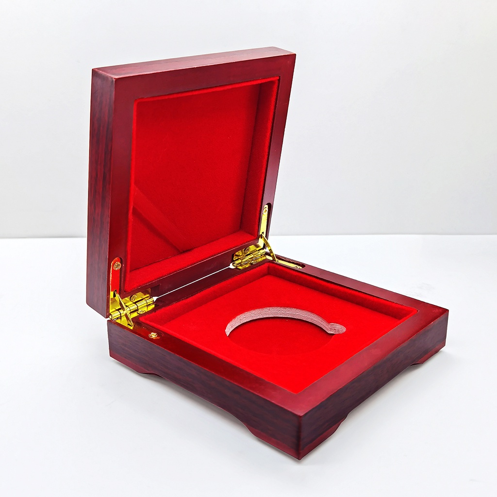 紀念章錢幣實木盒收藏盒硬幣紀念幣保護盒收納盒中式紅色方形盒