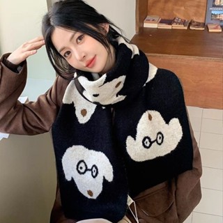 臺灣出貨🎀可愛小狗圍巾 日系圍巾 百搭含羊毛圍巾女 2023冬季新保暖加厚 針織圍脖 學生