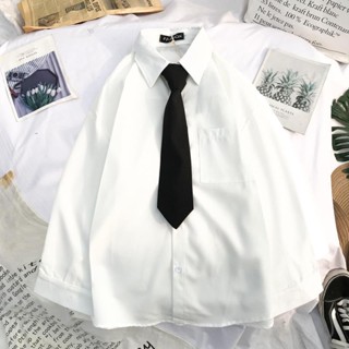 【Wik】長袖 襯衫 衣服女 上衣 女襯衫 薄 外套 白襯衫女韓版寬鬆學生ins港風原宿複古長袖新款外套襯衣女