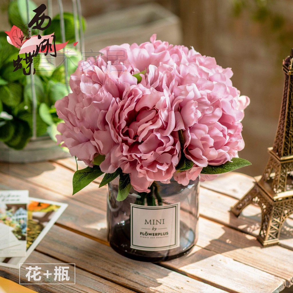 人造花系列 客廳透明花器創意繡球花假花玻璃小花瓶擺件 餐桌花藝仿真花套裝