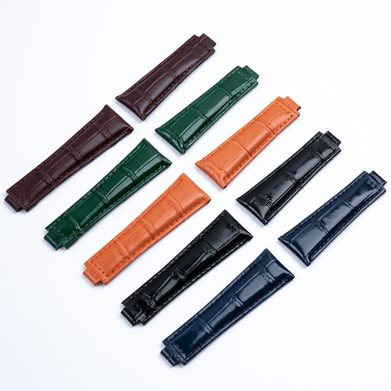 促銷23年新款錶帶適配勞力士進口真皮手表帶迪通拿黑綠水鬼日志潛航者20mm配件雙凸6072