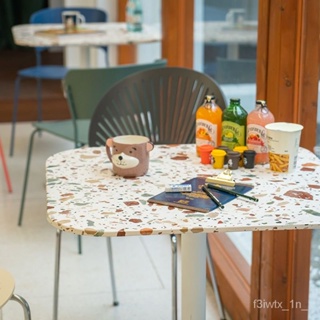 免運😊北歐餐桌水磨石戶外商用餐廳飯桌輕奢網紅咖啡奶茶店桌子方桌圓桌