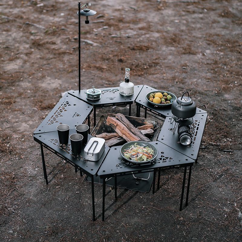 戶外露營圍桌飯桌置物架可拆卸六角桌子組合桌燒烤桌多功能拼接桌