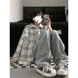 【Wik】長袖 襯衫 衣服女 上衣 女襯衫 薄外套 複古鹽係Polo領格子襯衫女春秋季新款寬鬆休閒設計感小眾格紋上衣