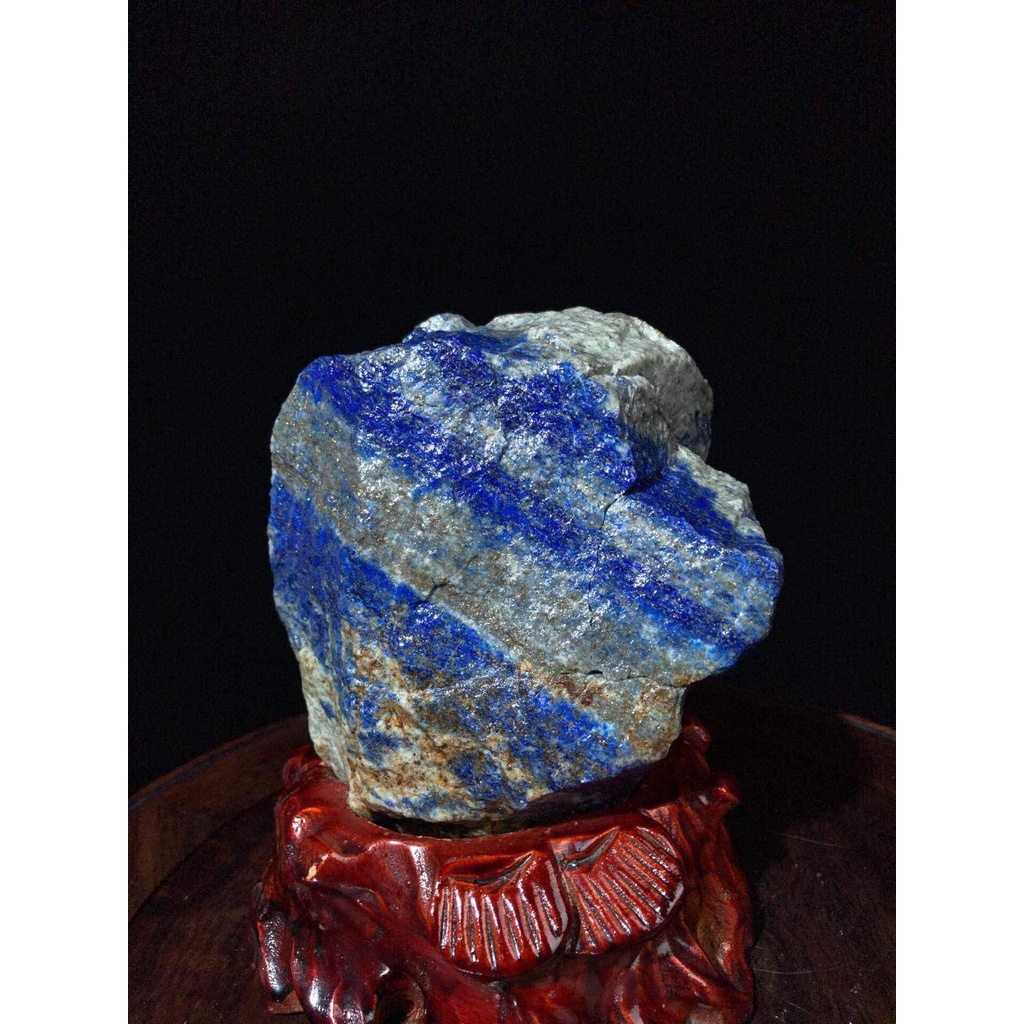 原石擺件 天然礦石 阿富汗老料青金石原礦帶座高17×11.5×7.5cm 重2.2公斤 1800JP-1135