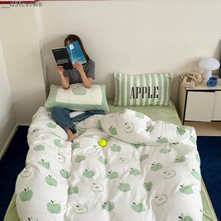 【大吉】青蘋果 ins大版印花枕套牛奶絨系列四件組 法蘭絨床包 小清新絨被套 單人/雙人/雙人加大床包組 床單 床罩 寢