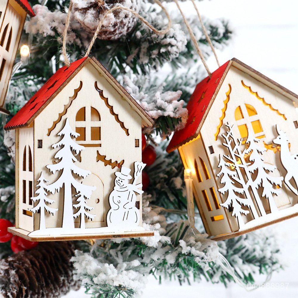 樂購專屬~新品聖誕節裝飾品diy木質擺件 髮光小木屋雪人麋鹿聖誕樹裝飾掛件 FTGO