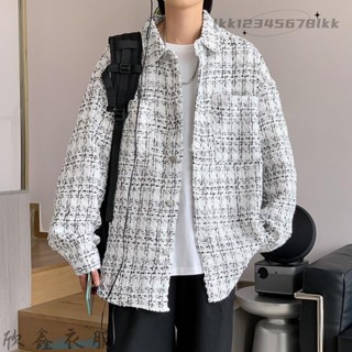 男士潮流外套 男士潮流外套男生寬鬆長袖外套 港風日系格子外套 男款春秋季韓版潮流 痞帥休閒bf高街潮夾克