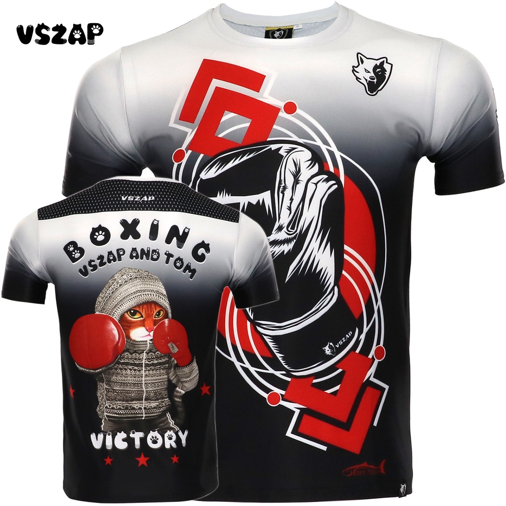VSZAP拳擊貓搏擊格斗訓練服短袖T恤男比賽出場UFC跑步健身衣泰拳