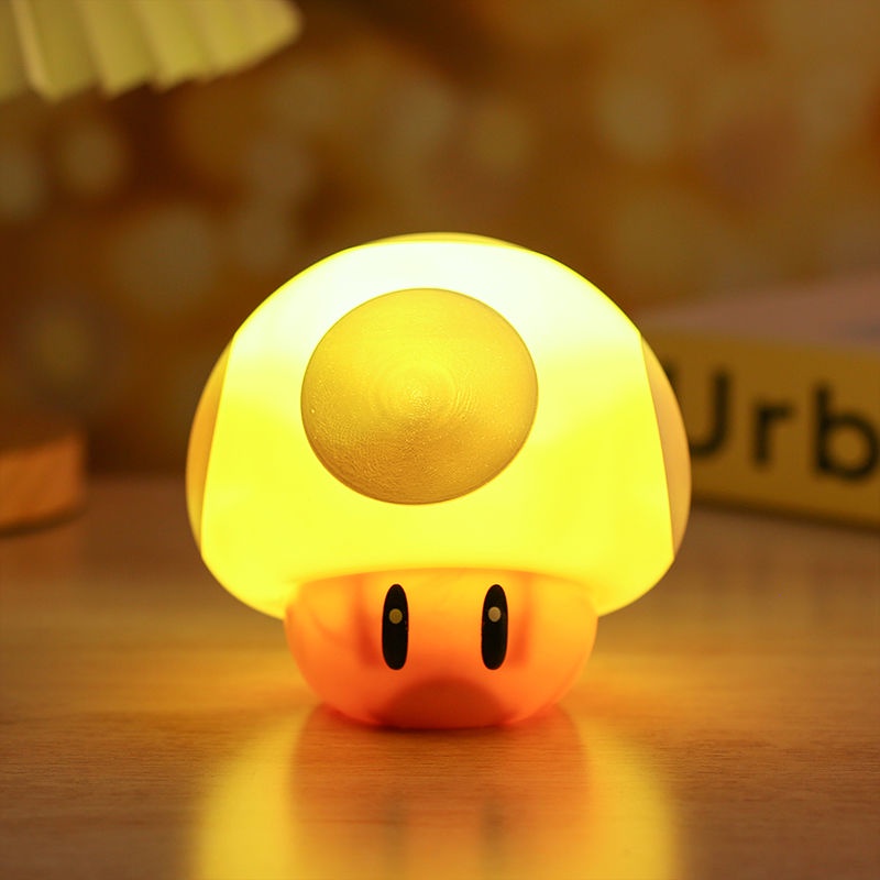 VICA 超級馬里奧LED蘑菇燈 按壓發聲小夜燈 遊戲氛圍星星燈