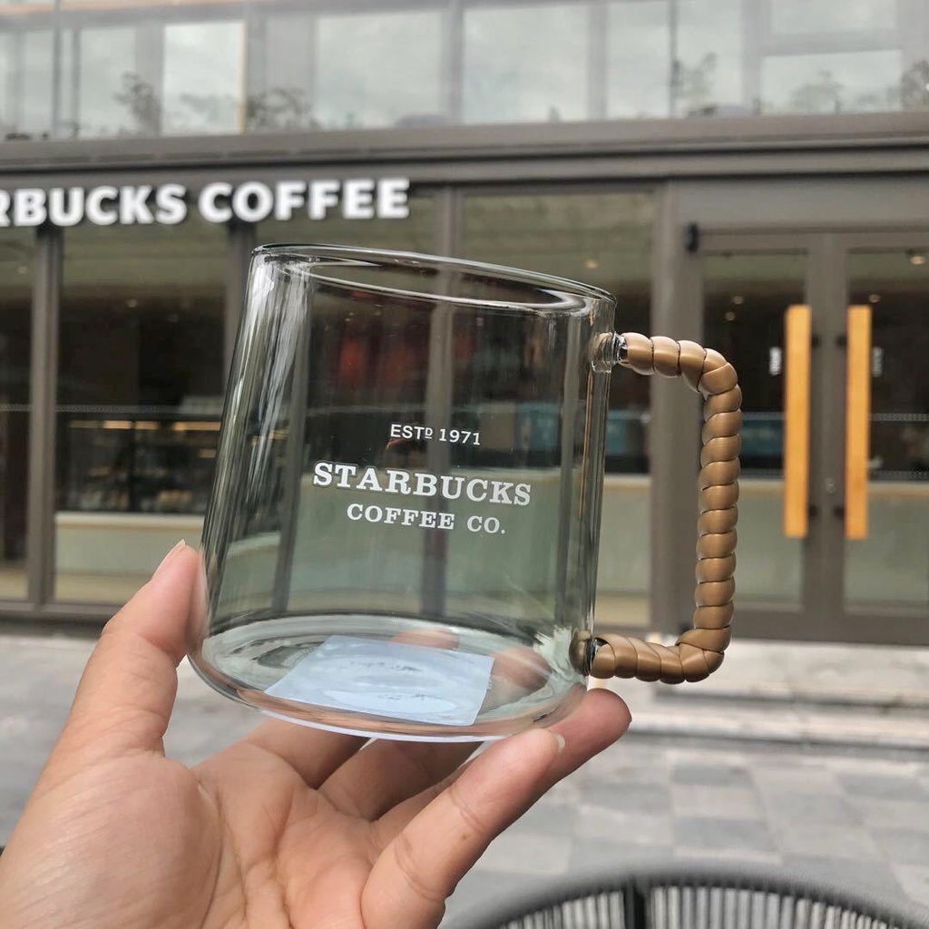 ☆ins 星巴克杯子星巴克韓國2020夏季新款海洋綠葉藤編手把玻璃杯473ml咖啡馬克杯