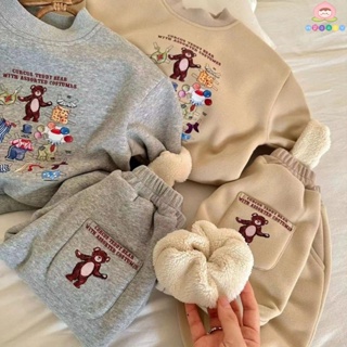 🎏桃氣BABY🍑 男女童秋季套裝男童卡通小熊兩件套加絨衛衣衛褲冬嬰兒衛衣套裝