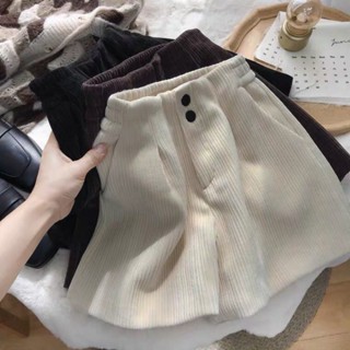 【YW】秋冬新款韓版高腰短褲 雙排釦百搭顯瘦燈芯絨休閒短褲女 闊腿短褲 可外穿 女生短褲