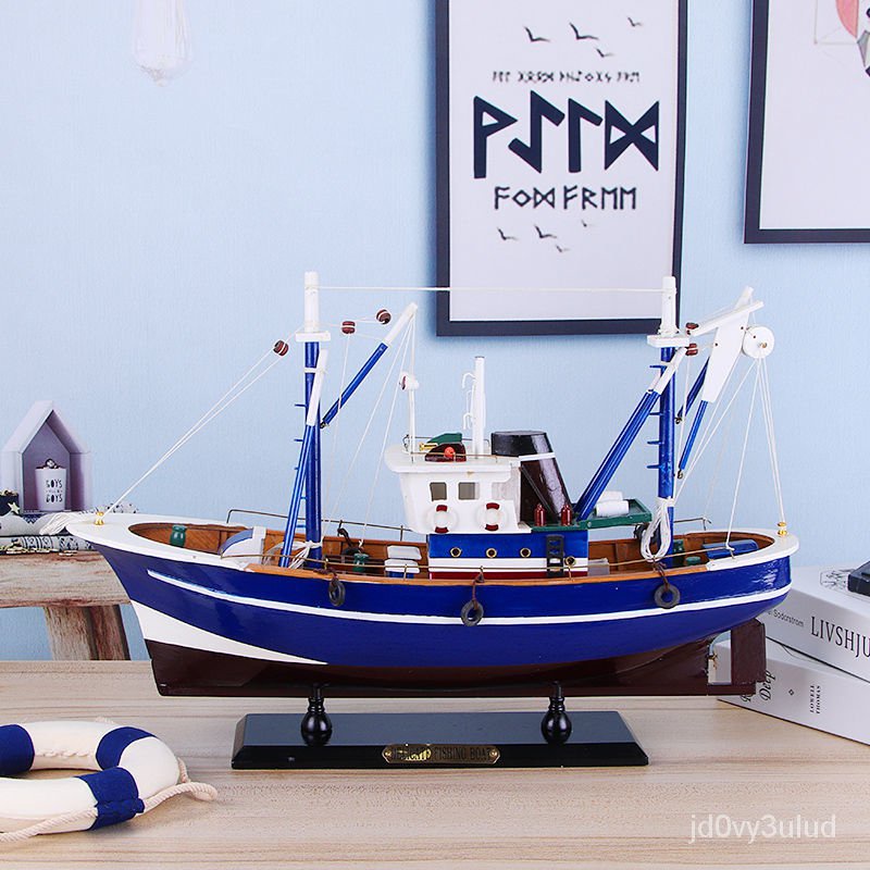 【熱銷】中式立體漁船模型擺件地中海風格實木傢居工藝船帆船模型小船 擺飾 模型 禮物 生日禮物男 海盜船