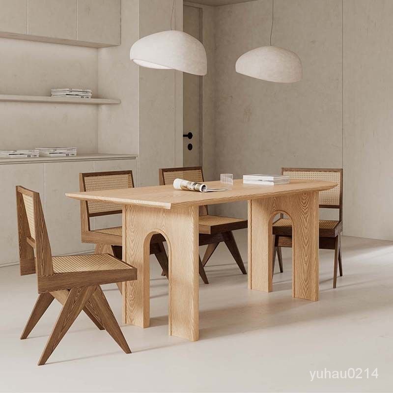 【好品質 熱賣】北歐實木個性餐桌簡約現代長方形會議辦公桌原木工作臺設計感長桌 XPJI