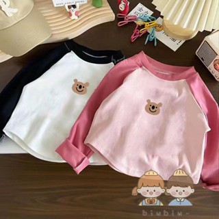 🎀biubiu童裝🎀純棉可愛小熊秋季兒童長袖t恤撞色男女童寶寶洋氣印花卡通上衣潮
