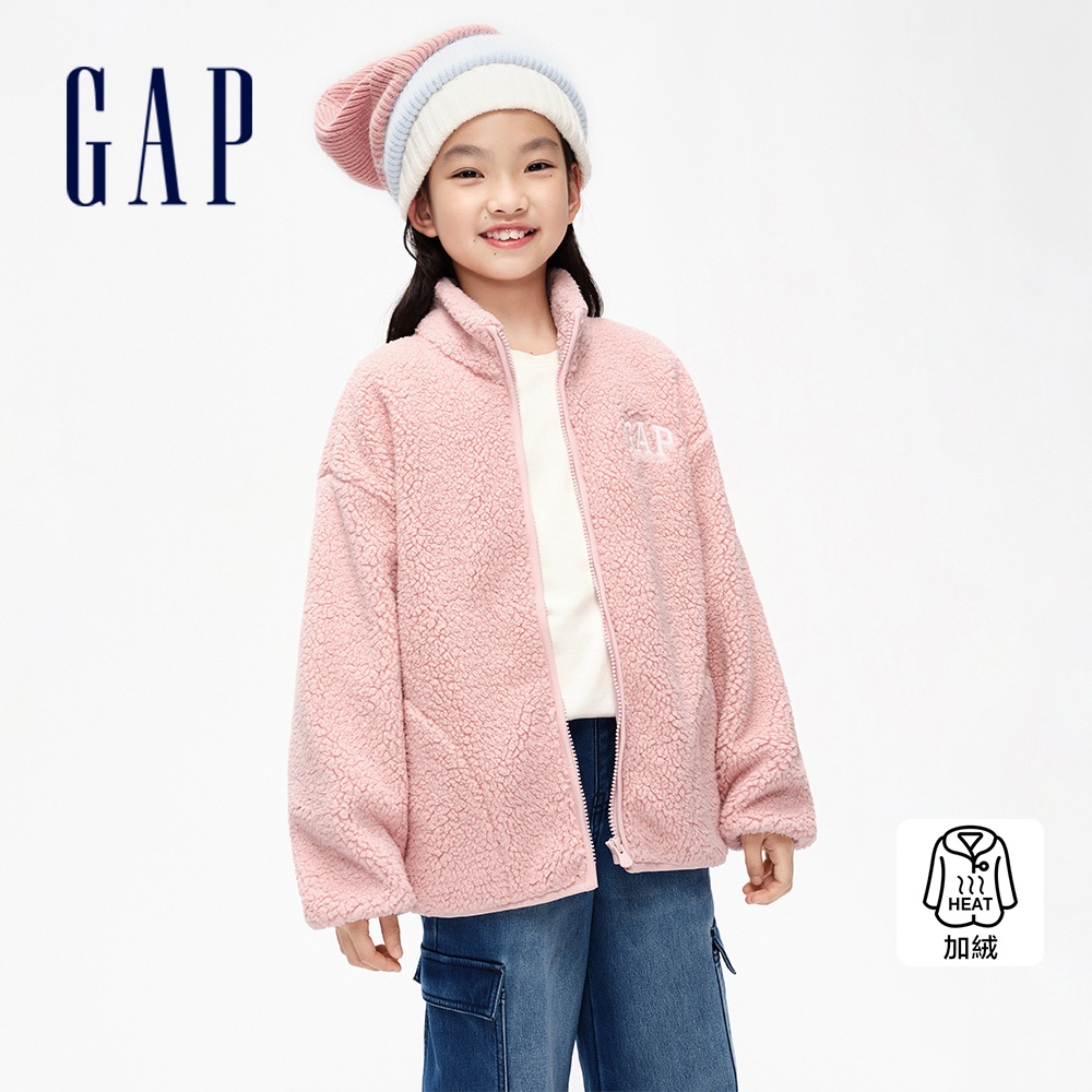 Gap 女童裝 Logo仿羊羔絨立領外套-粉色(837127)