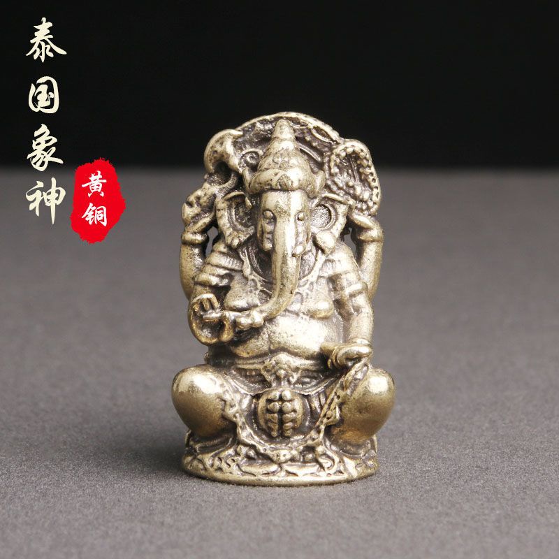 復古純黃銅泰國象神桌面擺件東南亞象神手把件象鼻財神銅雕工藝品&lt;=彩宏=&gt;