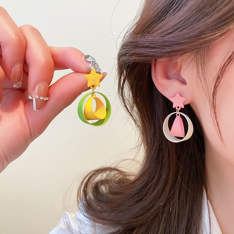 銀針五角星圓圈時尚耳環女韓國不對稱設計感耳墜小清新氣質耳飾品 小飾品✿barbie0823